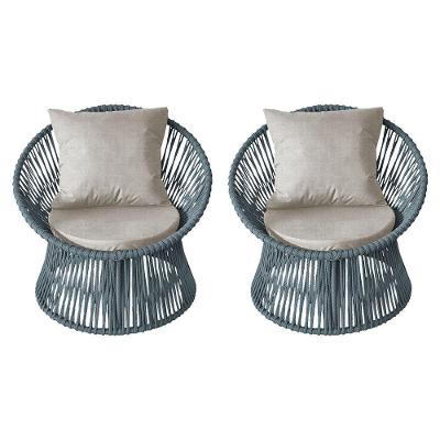 Kit 2 Poltronas Estofada Sol Com Almofada Em Corda Náutica E Base Em Alumínio Cinza-cinza