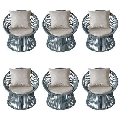 Kit 6 Poltronas Estofada Sol Com Almofada Em Corda Náutica E Base Em Alumínio Cinza-cinza