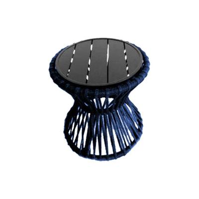 Mesa De Centro Sol Em Corda Náutica E Base Em Alumínio Preta 70cm Azul Marinho