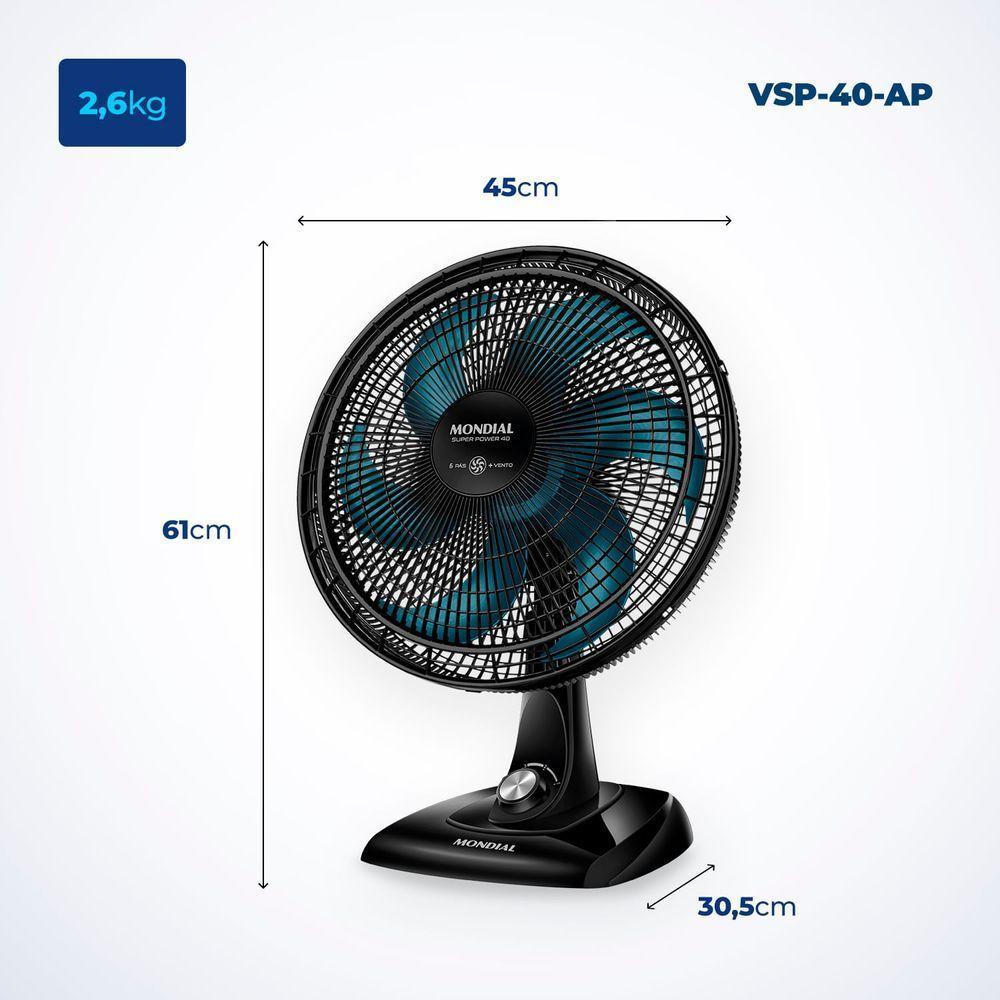 Ventilador De Mesa Mondial - 06 Pás - Vsp-40-ap Vent 40cm Vsp-40-ap 220v/60hz Super Power - 2