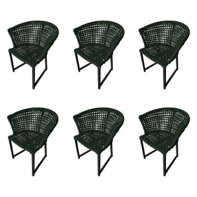 Kit 6 Cadeiras Salinas Corda Náutica Base Em Alumínio Preto-verde Musgo