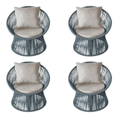 Kit 4 Poltronas Estofada Sol Com Almofada Em Corda Náutica E Base Em Alumínio Preta-cinza