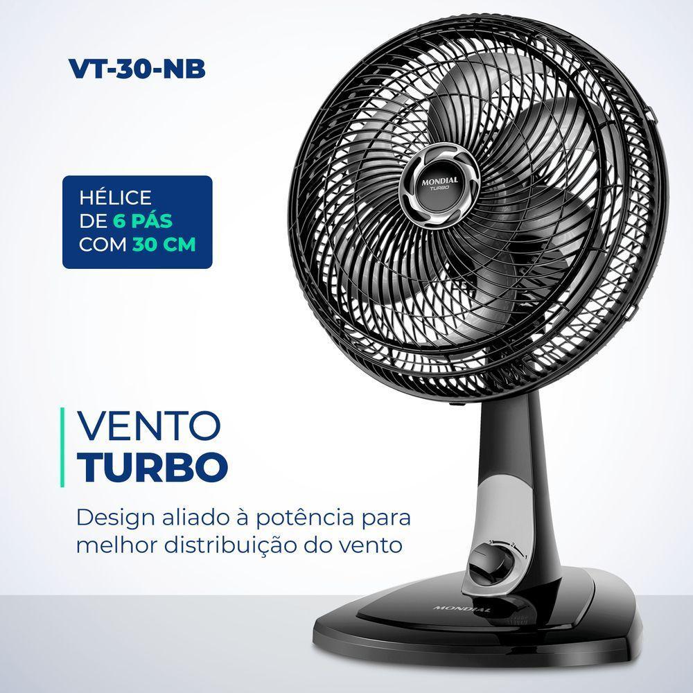 Ventilador De Mesa Mondial - Turbo 06 Pás - Vt-30-nb Vent 30cm Vt-30-nb 220v/60hz Turbo - 6