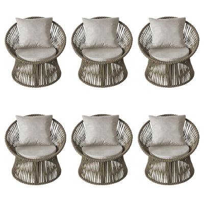 Kit 6 Poltronas Estofada Sol Com Almofada Em Corda Náutica E Base Em Alumínio Preta-rami