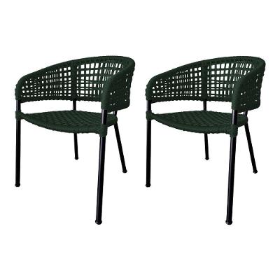 Kit 2 Cadeiras Sol Corda Náutica Base Em Alumínio Preto-verde Musgo