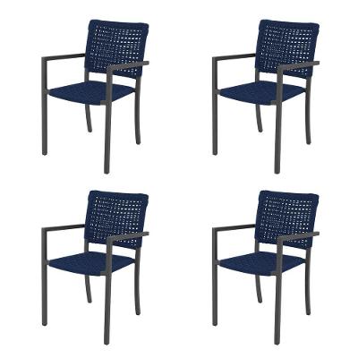 Kit 4 Cadeiras Marília Corda Náutica Base Em Alumínio Preto-azul Marinho