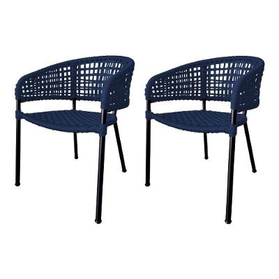 Kit 2 Cadeiras Sol Corda Náutica Base Em Alumínio Preto-azul Marinho