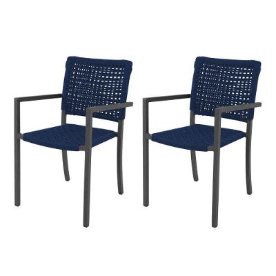 Kit 2 Cadeiras Marília Corda Náutica Base Em Alumínio Preto-azul Marinho