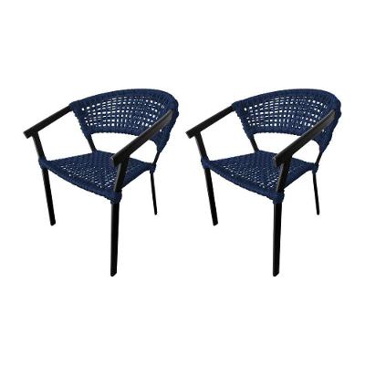 Kit 2 Cadeiras Sofia Corda Náutica Base Em Alumínio Preto-azul Marinho