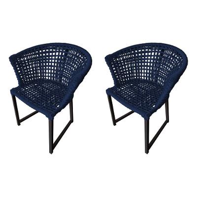 Kit 2 Cadeiras Salinas Corda Náutica Base Em Alumínio Preto-azul Marinho