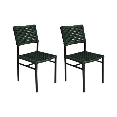 Kit 2 Cadeiras França Corda Náutica Base Em Alumínio Preto-verde Musgo