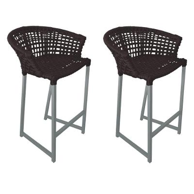 Kit 2 Banquetas Reis Em Corda Náutica E Base Em Alumínio Cinza Para área Gourmet - Externa Marrom
