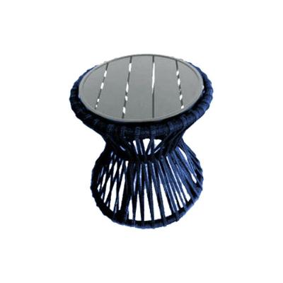 Mesa De Centro Sol Em Corda Náutica E Base Em Alumínio Cinza 70cm Azul Marinho
