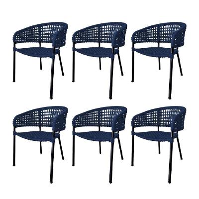 Kit 6 Cadeiras Sol Corda Náutica Base Em Alumínio Preto-azul Marinho
