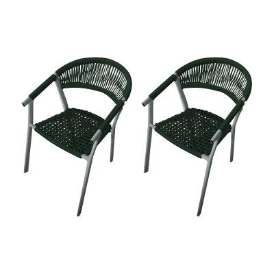 Kit 2 Cadeiras Decorativa Joana Em Corda Náutica E Base Em Alumínio Cinza-verde Musgo