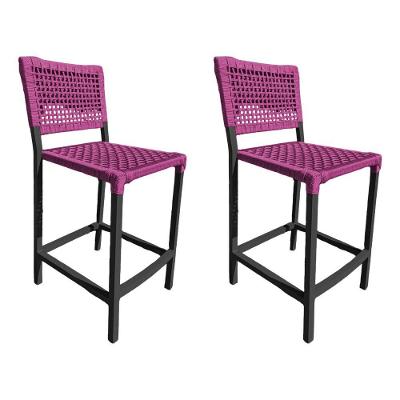 Kit 2 Banquetas França Em Corda Náutica E Base Em Alumínio Preta Para área Gourmet Rosa