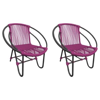 Kit 2 Cadeiras Decorativa Julia Em Corda Náutica E Base Em Alumínio Preta- Rosa