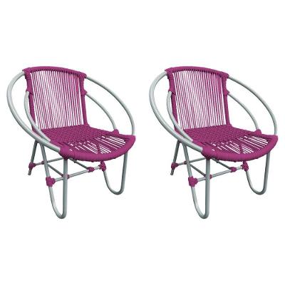 Kit 2 Cadeiras Decorativa Julia Em Corda Náutica E Base Em Alumínio Cinza- Rosa