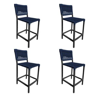 Kit 4 Banquetas França Em Corda Náutica E Base Em Alumínio Preta Para área Gourmet Azul Marinho