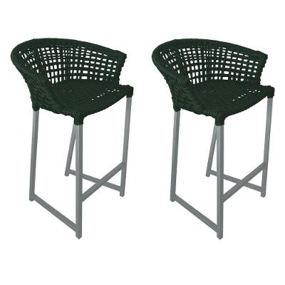 Kit 2 Banquetas Reis Em Corda Náutica E Base Em Alumínio Cinza Para área Gourmet Verde Musgo