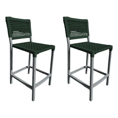 Kit 2 Banquetas França Em Corda Náutica E Base Em Alumínio Cinza Para área Gourmet Verde Musgo