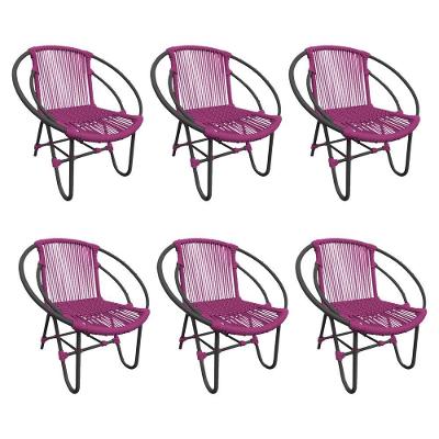 Kit 6 Cadeiras Decorativa Julia Em Corda Náutica E Base Em Alumínio Preta- Rosa