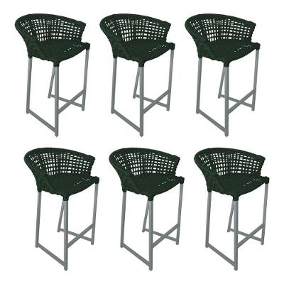 Kit 6 Banquetas Reis Em Corda Náutica E Base Em Alumínio Cinza Para área Gourmet Verde Musgo