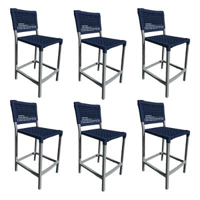 Kit 6 Banquetas França Em Corda Náutica E Base Em Alumínio Cinza Para área Gourmet Azul Marinho
