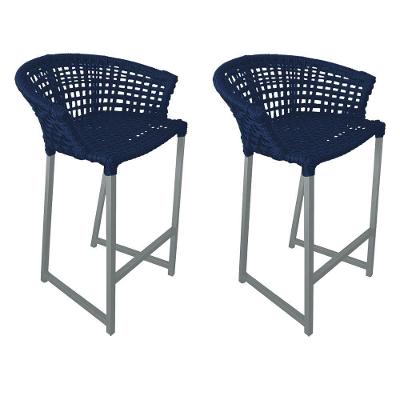 Kit 2 Banquetas Reis Em Corda Náutica E Base Em Alumínio Cinza Para área Gourmet Azul Marinho
