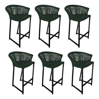 Kit 6 Banquetas Reis Em Corda Náutica E Base Em Alumínio Preta Para área Gourmet Verde Musgo
