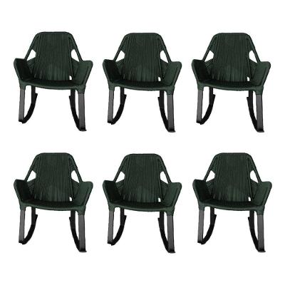 Kit 6 Cadeiras De Balanço Athenas Corda Náutica Base Em Alumínio Preto-verde Musgo