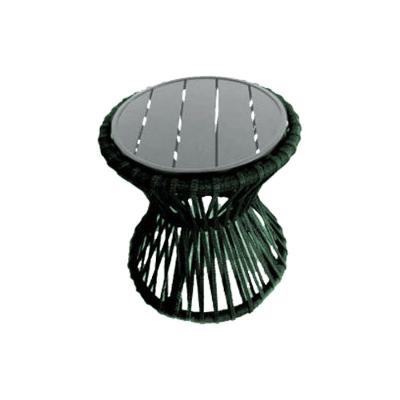 Mesa De Centro Sol Em Corda Náutica E Base Em Alumínio Cinza 70cm Verde Musgo