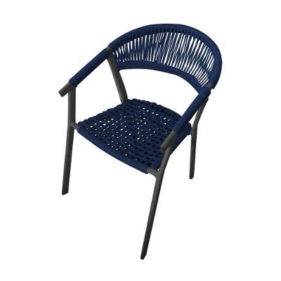 Cadeira Decorativa Joana Em Corda Náutica E Base Em Alumínio Preta-azul Marinho