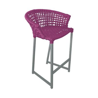 Banqueta Reis Em Corda Náutica E Base Em Alumínio Cinza Para área Gourmet - Externa Rosa
