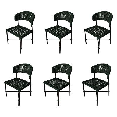 Kit 6 Cadeiras Hortz Corda Náutica Base Em Alumínio Preto-verde Musgo