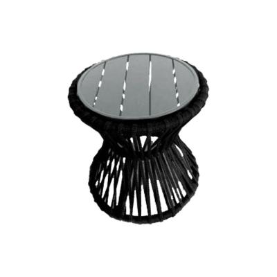 Mesa De Centro Sol Em Corda Náutica E Base Em Alumínio Cinza 70cm Preta