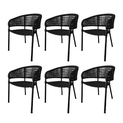 Kit 6 Cadeiras Sol Corda Náutica Base Em Alumínio Preto-preto