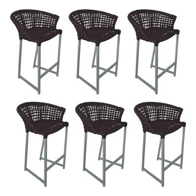 Kit 6 Banquetas Reis Em Corda Náutica E Base Em Alumínio Cinza Para área Gourmet - Externa Marrom