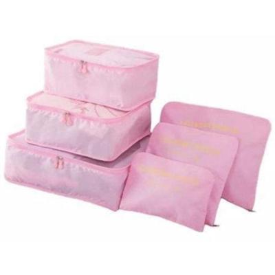 Kit Organizador De Malas 6 Em 1 Rosa Viagem Necessaire Bolsa Porta Roupas Sapato Calcinha Biquini Ziper Completo
