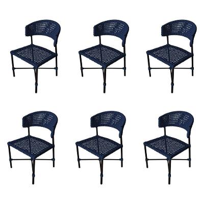 Kit 6 Cadeiras Hortz Corda Náutica Base Em Alumínio Preto-azul Marinho