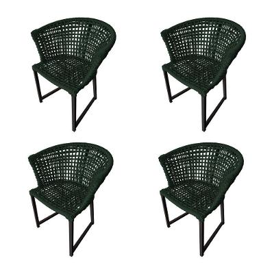 Kit 4 Cadeiras Salinas Corda Náutica Base Em Alumínio Preto-verde Musgo
