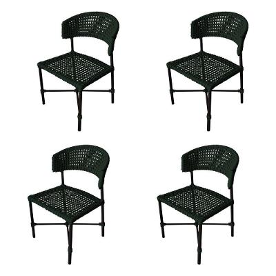 Kit 4 Cadeiras Hortz Corda Náutica Base Em Alumínio Preto-verde Musgo