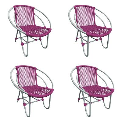 Kit 4 Cadeiras Decorativa Julia Em Corda Náutica E Base Em Alumínio Cinza- Rosa