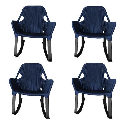 Kit 4 Cadeiras De Balanço Athenas Corda Náutica Base Em Alumínio Preto-azul Marinho