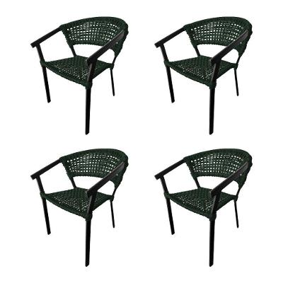 Kit 4 Cadeiras Sofia Corda Náutica Base Em Alumínio Preto-verde Musgo