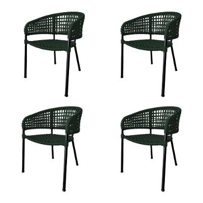 Kit 4 Cadeiras Sol Corda Náutica Base Em Alumínio Preto-verde Musgo