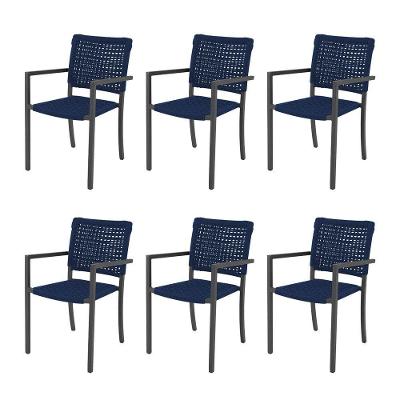 Kit 6 Cadeiras Marília Corda Náutica Base Em Alumínio Preto-azul Marinho