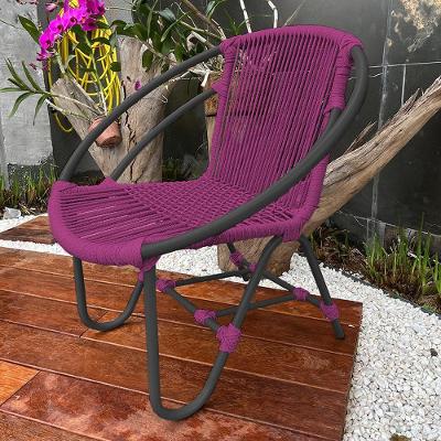 Cadeira Decorativa Julia Em Corda Náutica E Base Em Alumínio Preta-rosa