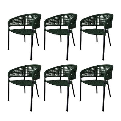 Kit 6 Cadeiras Sol Corda Náutica Base Em Alumínio Preto-verde Musgo