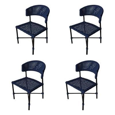 Kit 4 Cadeiras Hortz Corda Náutica Base Em Alumínio Preto-azul Marinho